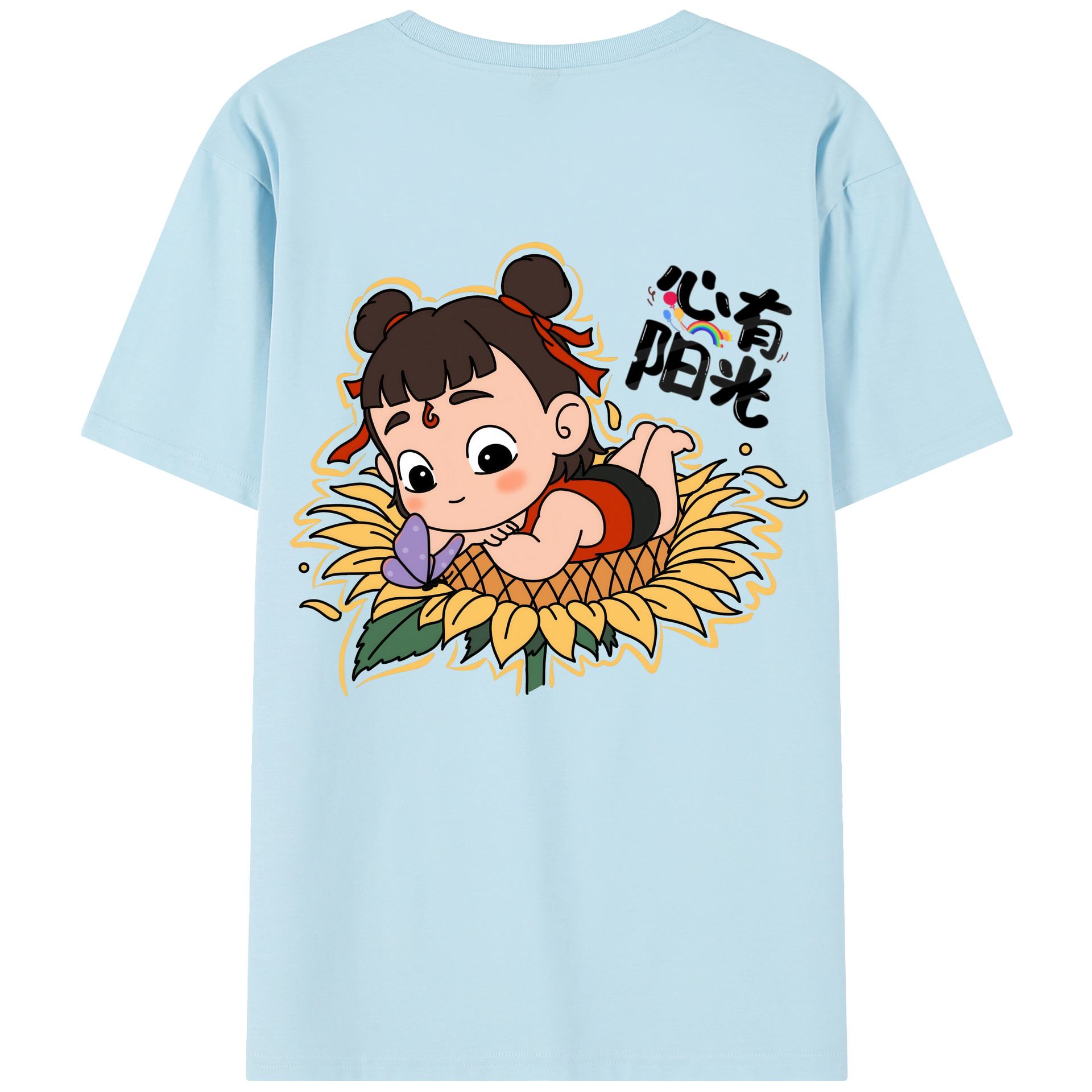 （画像用） Ne Zha 2 ナタ 魔童の大暴れ 綿100％半袖Tシャツ（背面プリント）
